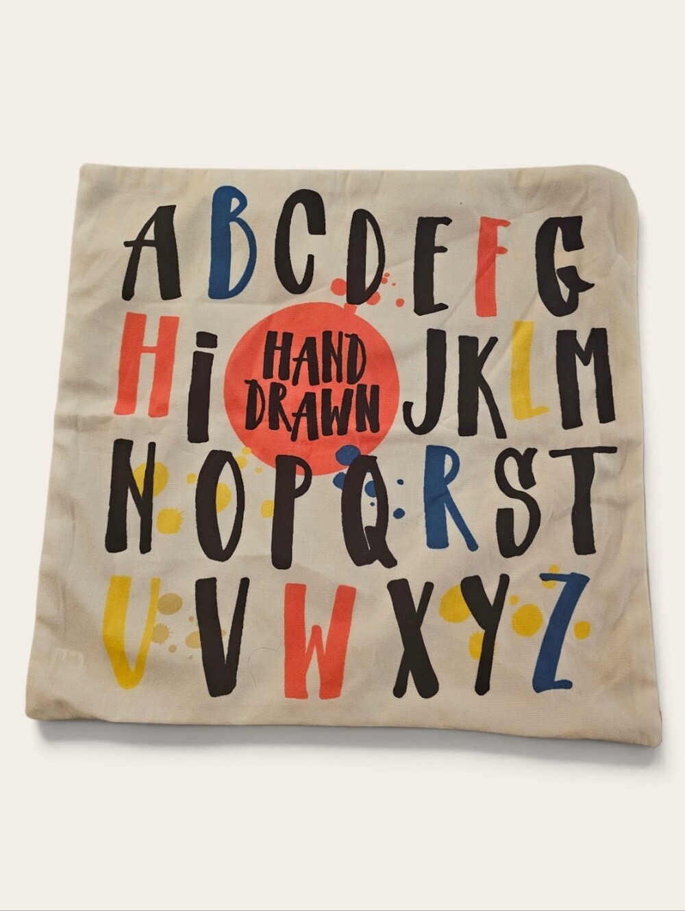 Hand Drawn Alphabet Decorative Pillow Covers in White with Multicolor Letters